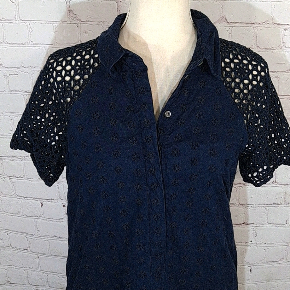 J. Crew Navy Blue Eyelet Sleeve Dress